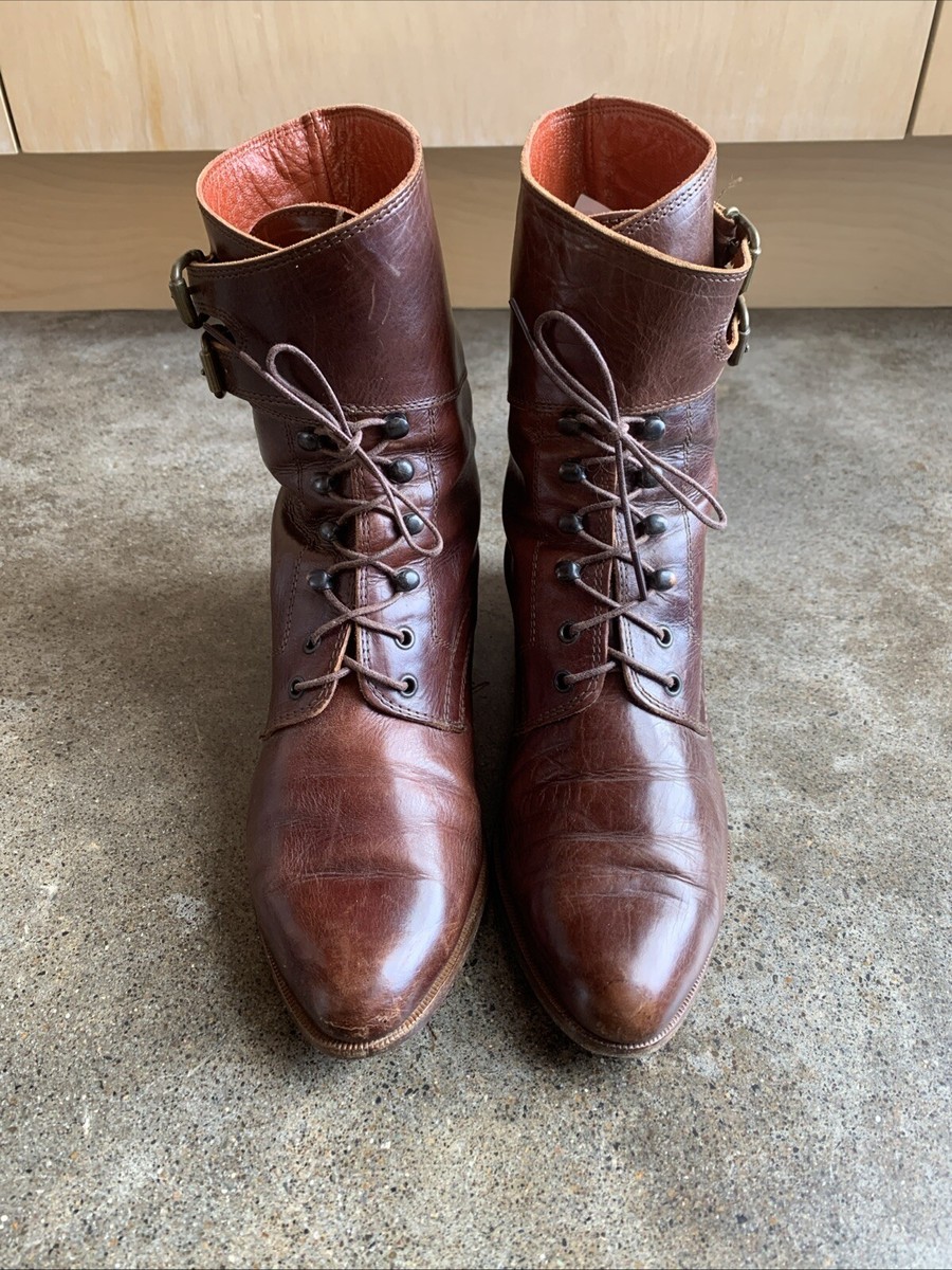 Vintage Joan & David Brown Leather Ankle Lace Up Boots Size  display picture 1