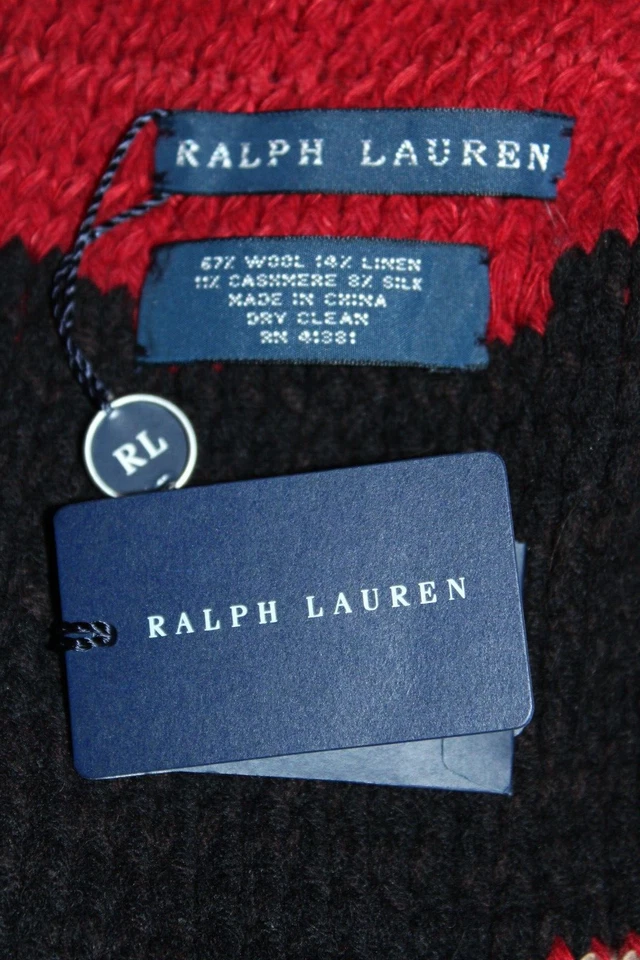 De colección Nuevo con Etiquetas Ralph Lauren Colección Etiqueta Azul Bufanda Roja Negra 60"x 6" Suroeste Foto 3 de 4