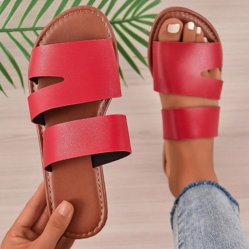 Zapatillas de mujer de cuero elegantes talla grande planas con cordones sandalias de verano zapatos - Imagen 4 de 24