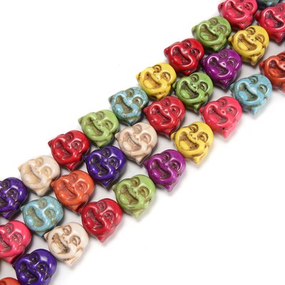 Multi-color Howlite Turquoise Double Sided Buddha Head 18x20mm 15.5'' Strand