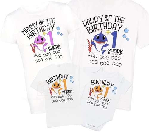 Birthday shark matching family personalised birthday tshirts / baby bodysuit - Picture 6 of 7