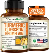 Quercetin with Bromelain Turmeric Supplement - Quercetin 500Mg Capsules + Cur...
