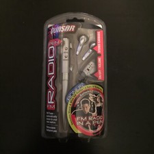 NEW Quasar FM Radio in a Pen with Stereo Earbuds Silver 2003 Auto-Seek On/Off