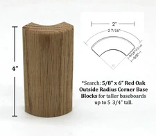5/8" x 2" x 4" Red Oak Outside Radius Corner Base Block, Trim