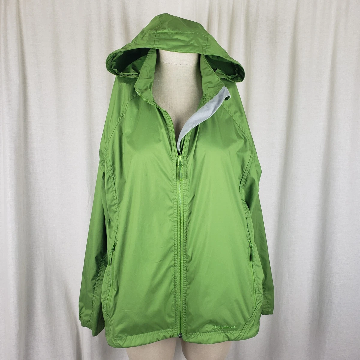 LL Bean Hooded Packaway in Bag Windbreaker Jacket Womens 1X Plus Size Lime  Green