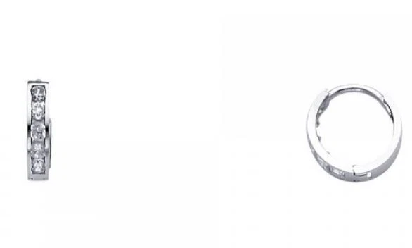 Pendientes Huggies de diamantes creados en laboratorio de oro blanco macizo de 14K mujeres bebés niños Foto 2 de 4