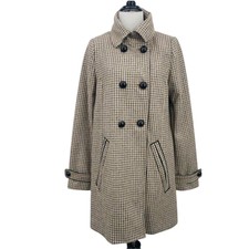 H&m Divided Size 8 Medium Brown Double Breasted Peacoat Houndstooth Womens Wool