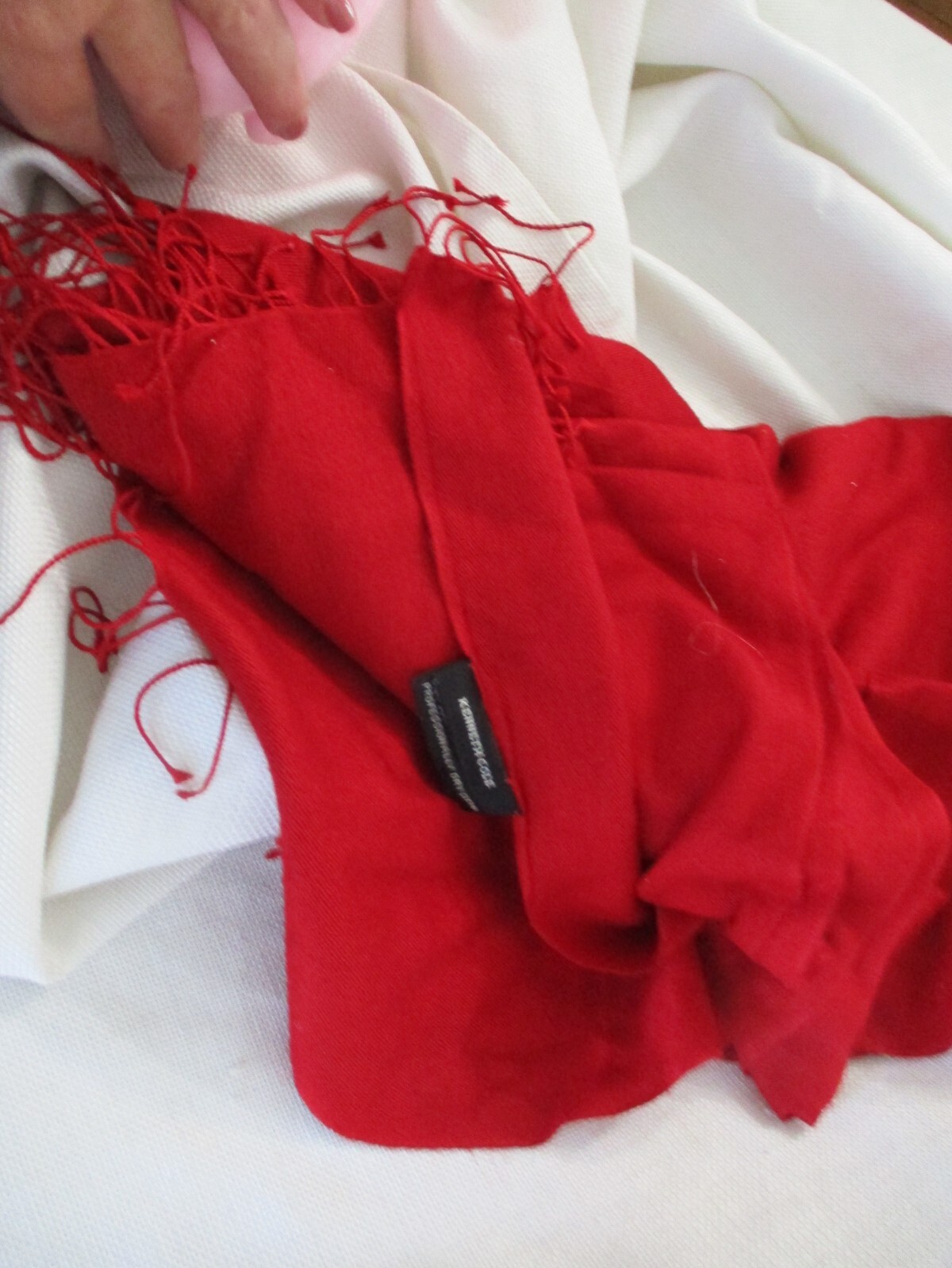 deep red 45 cashmere 55 silk kenneth cole wrap scarf  fringe