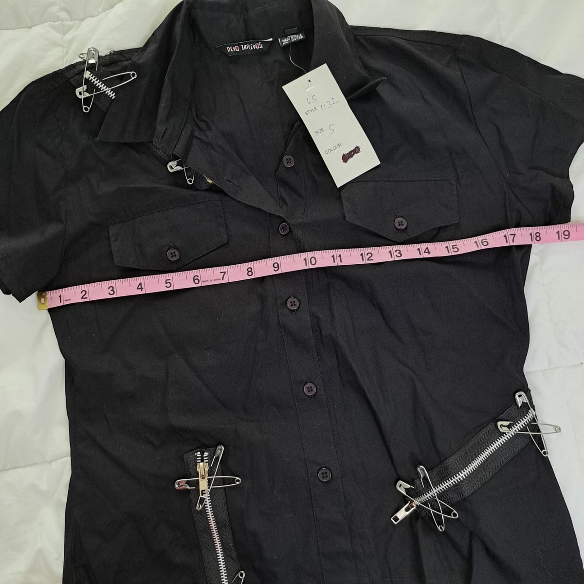 Dead Threads Black Goth Punk Blouse Shirt Safety Pin Zipper
