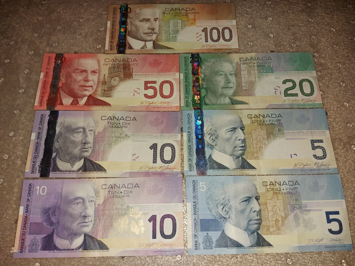 Canada 5 10 20 50 100 Dollars Paper Money 2000s Vintage Banknotes