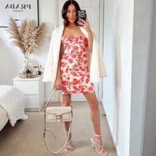 ZARA Floral Corset Style Corsetry Inspired Mini Dress Pink - Size S - 4661/342