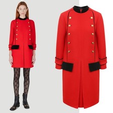 GUCCI DRESS VELVET TRIM RETRO RED TWEED WOOL BLEND $3,800 sz IT 40 US 4