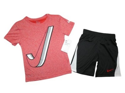 Nike Boys Outfit Set Athletic Shorts T-Shirt Dri-Fit Black Summer Fun 3 4 NWT
