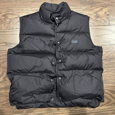 LL Bean Goose Down Nylon Puffer Vest Jacket Kids Large 14-16 Black Snap Close