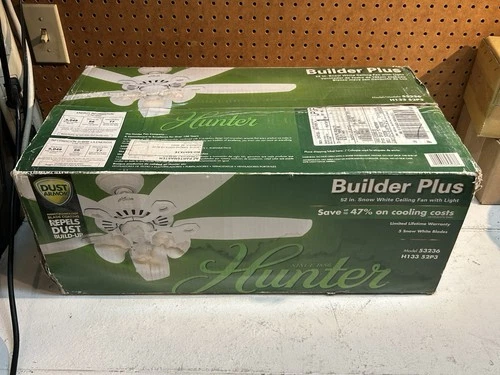 Hunter Fan 53236 Builder Plus Ceiling Fan 52", 5-Blades, 3-Speed, Snow White - Picture 1 of 4