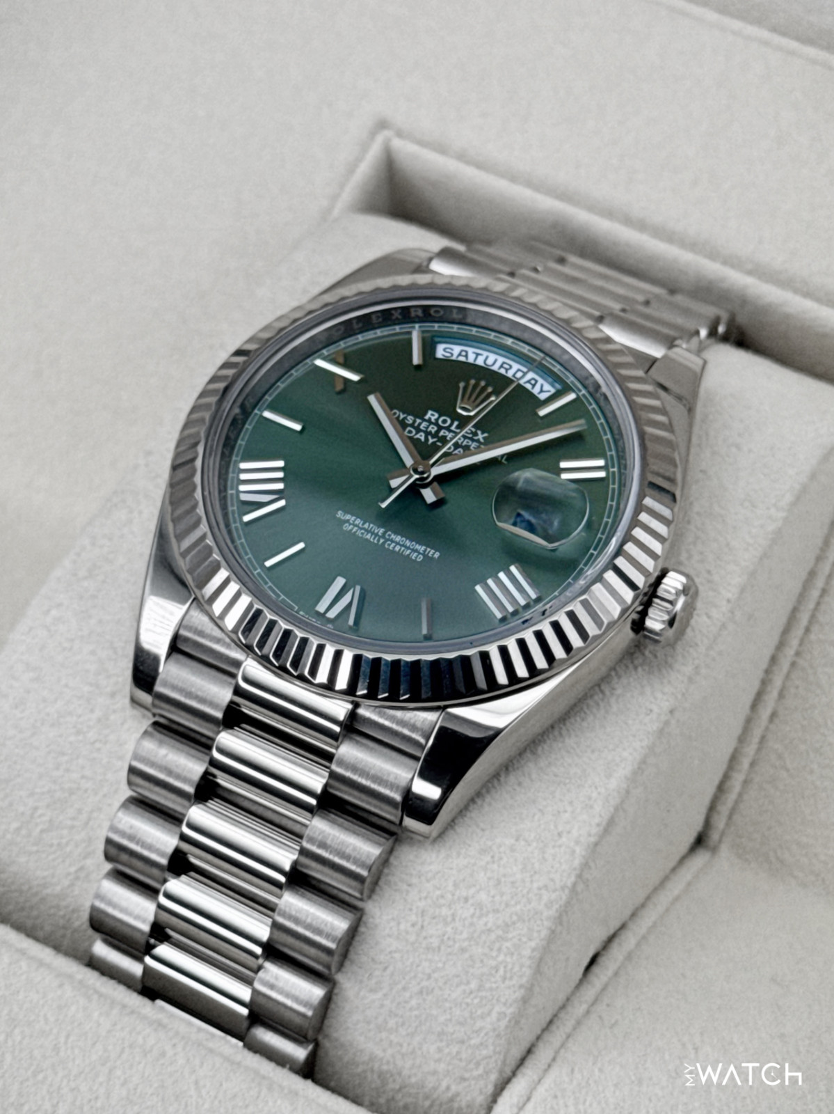 2022 Rolex Day-Date 40mm 228239 Presidential 18kt White Gold Olive Dial image 5