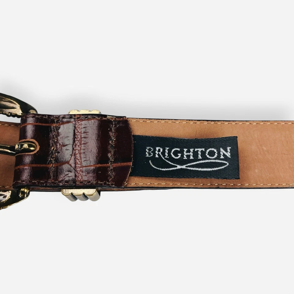 Vintage Brighton Belt Women Medium Leather Croc Embossed Brown USA Brass 50108 - Image 3 of 4