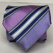 Ermenegildo Zegna 100 Silk Made Italy Men  s Tie Purple Blue Gold Striped EUC B1