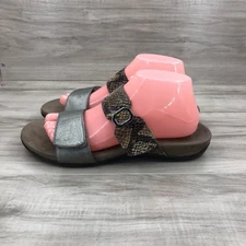 Vionic Sandals Womens 9 Metallic Gray Snake Skin Print Leather Slide Flat Shoes