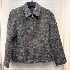 Jones New York Signature Tweed Wool Jacket Size 6 Zip Gray Black White Blazer