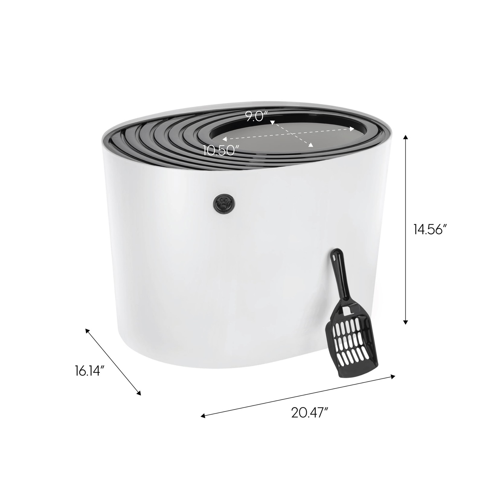 IRIS Round Enclosed Top Entry Cat Litter Box White Black Color Comes with Scoop