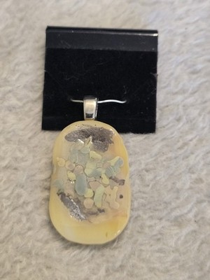 Fused Glass Pendant Handmade Neutral Colored