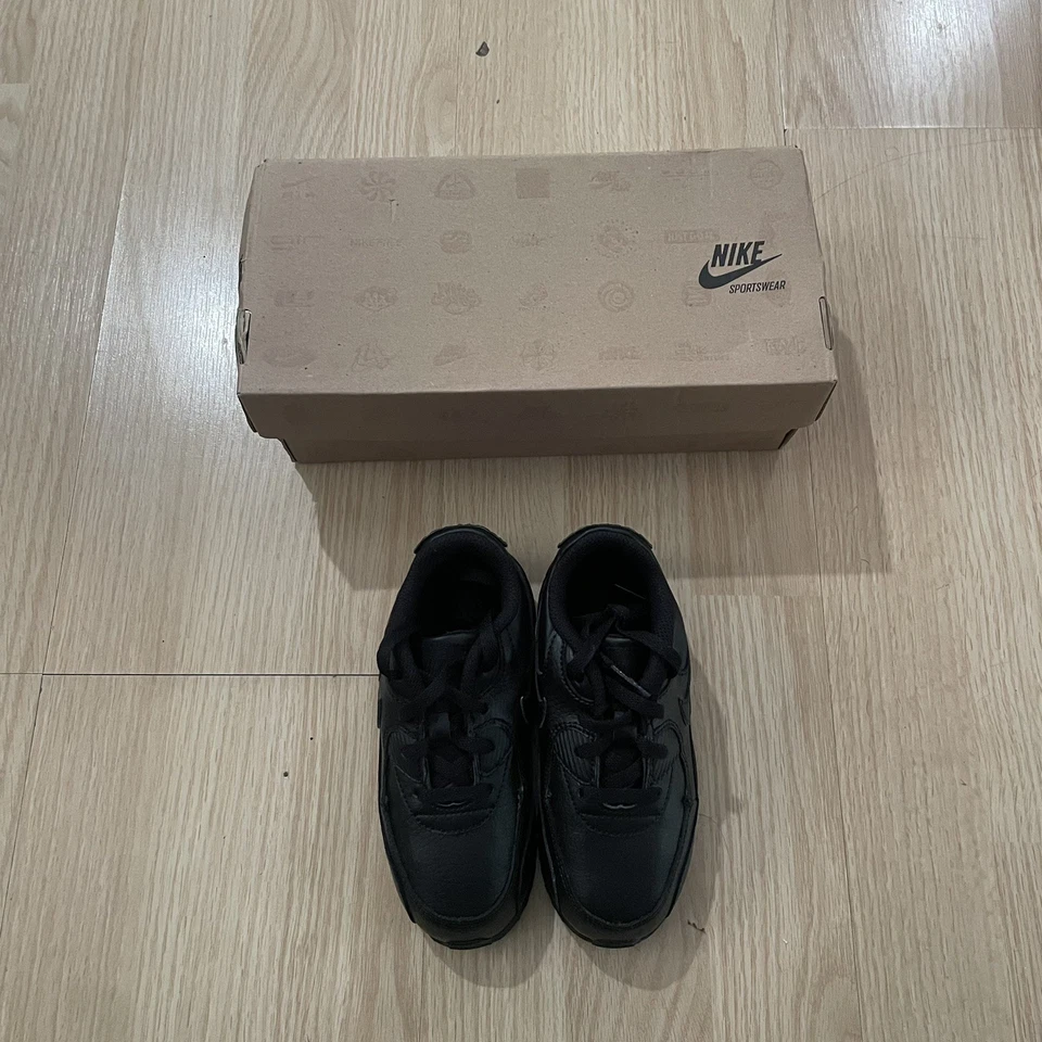 Zapatos de cuero negros Nike Air Max 90 (TD) para niños pequeños / 408110 002 / Talla 9.5C NUEVO Foto 2 de 4