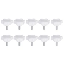 10pcs Star Knob M4 x 12mm Thread 25mm 6-Point Head Stud Hand Clamping Knob White