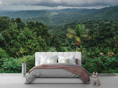 3D Nature Green Forest Self-adhesive Removeable Wallpaper Wall Mural