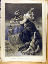 Original Old Antique Print Painting French 1886 Art Passe Temps Dupuis Victorian