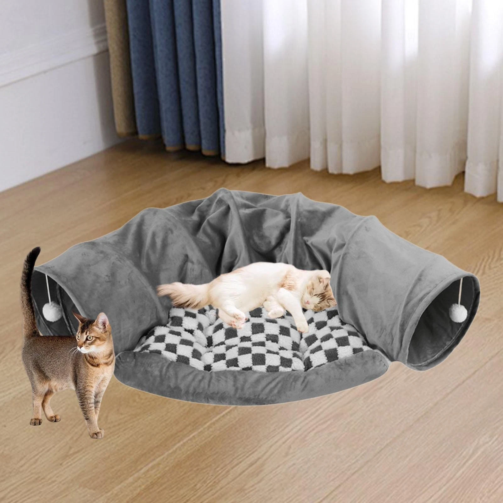Cat Tunnel Bed Portable Play Tunnel Tube for Indoor Cats Bunny Small Animals