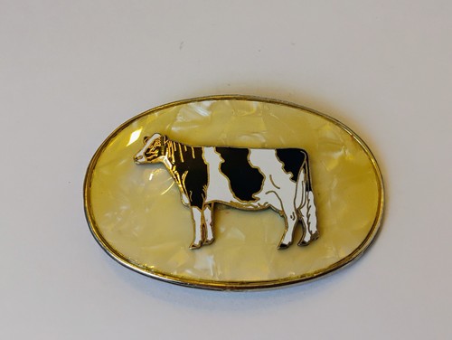 Vintage Dairy Cow Holstein Belt Buckle Mother Of Pearl 