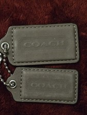 Lot of 2 Coach 3 In 2.5 In Hand Tag Keychain Fob Taupe Putty Brown Grey Leather