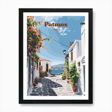 Patmos Greece Island Digital Travel Framed Wall Art Poster Canvas Print Picture
