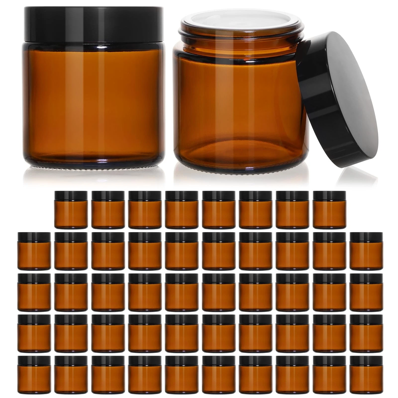 KEYWING 4oz Amber Glass Jars with Black Lids, 48 Pack Empty Cosmetic Containe...
