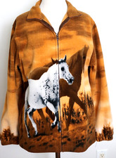 Vintage Trail Crest Full Zip Soft Fleece Jacket Horse Print Horses Size Medium