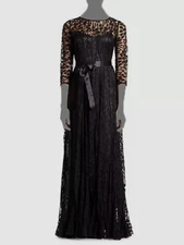 $640 Rickie Freeman by Teri Jon Women's Black Floral Lace Self-Tie Dress Size 8
