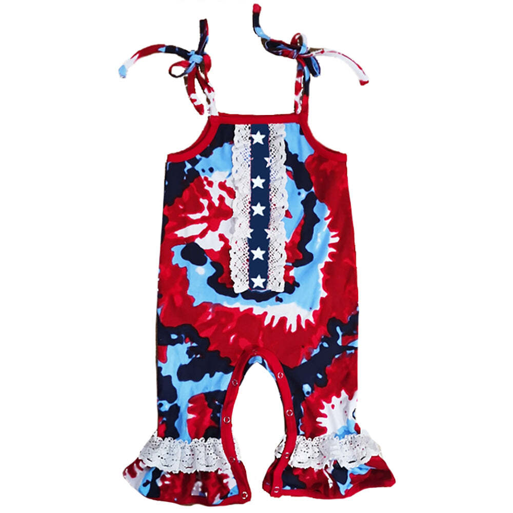 Red, White Blue Tie Dye Baby Girls Romper Toddler 4th of July