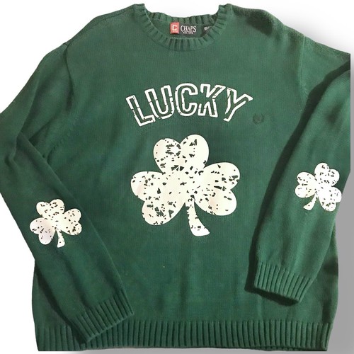 Maglione vintage Chaps RL da uomo XXL verde fortunato trifoglio pullover cotone - Foto 10 di 13