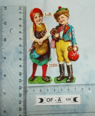 OF-A526 i: 2 alte Oblaten Lebkuchenkinder, Scraps Prägedruck ,  L&B 33356