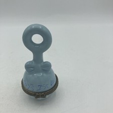 BABY'S PORCELAIN BOX BLUE HINGED RATTLE SHAPE  BABY  S 1ST LOCK  FOR HAIR VINTAGE