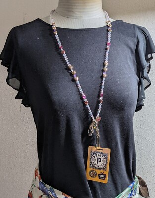 Beaded Lanyard ID Badge Holder Necklace PINK Mini Heart Simple 36''