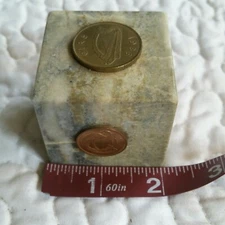 B4 Vintage Rathfamham Ireland J.C. Walsh Son Marble Cube Coins Decor Paperweight