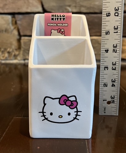 New Sanrio Hello Kitty Pink Bow 3 Section White Ceramic Pencil Cup Holder - 第 8/13 張圖片
