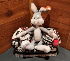 HANDMADE MINI EARNHARDT TISSUE BOX COVER COUCH W/PILLOWS & BUGS BUNNY BEANY BABY