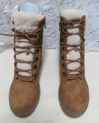 Honey Boots Indigo Rd. Brown Suede Ivory Sherpa Mallory Boots Women's Size 10 M