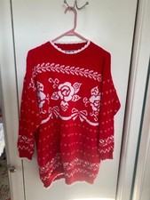 Vintage red rose sweater, 100 percent acrylic, Granny chic