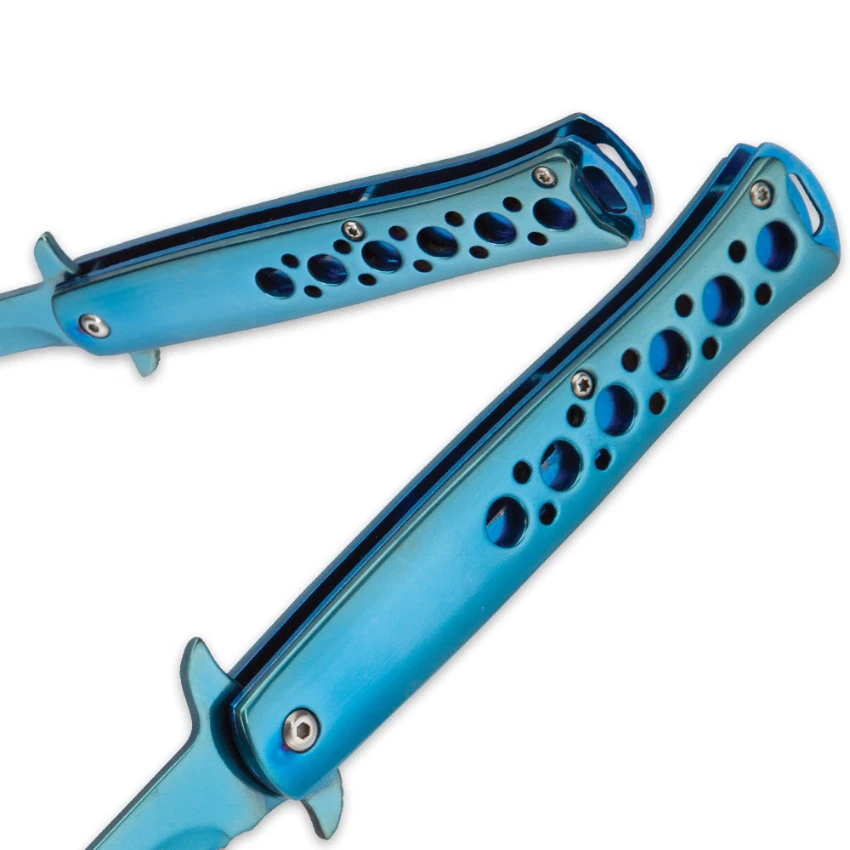 FACA STILETTO LEGIÃO PRETA AZUL TITÂNIO ABERTURA ASSISTIDA PONTA DE LANÇA LÂMINA 9 polegadas - Imagem 3 de 3