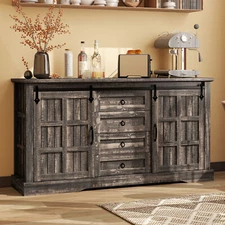 59" Farmhouse Kitchen Buffet Cabinet Coffee Bar Sideboard with Sliding Barn Door