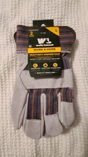 Wells Lamont Heavy Duty Work  Home Gloves 2 Pack Cowhide Palm Size L NWT